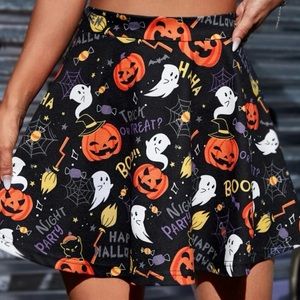 Halloween pumpkin horror goth spooky swing skater skirt, black cats ghosts